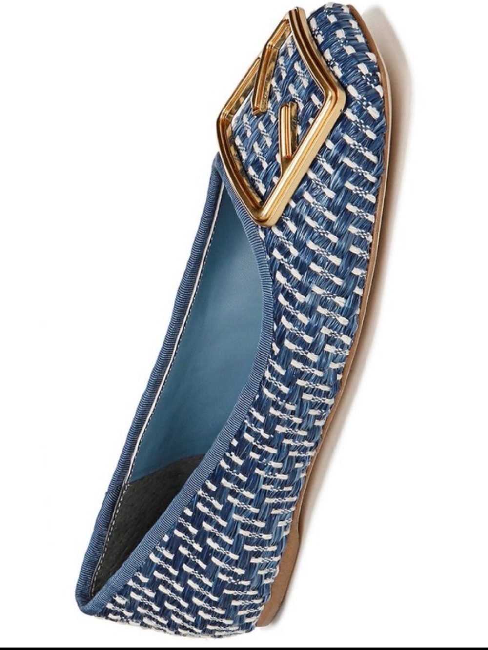 Franco Sarto Blue Woven Pointed Toe Flat with Gold Buckle